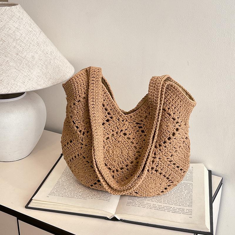 

Маленькая свежая пасторальная сумка из хлопковой веревки, мягкая тканая сумка для путешествий, универсальная модная сумка-тоут из хлопковой веревки из соломы