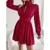 Spring and Summer Sexy Hollow Out A-line Party Short Dress Slim Waist Casual Turtleneck Long Sleeve Evening Dress Streetwear Solid Color Clothing