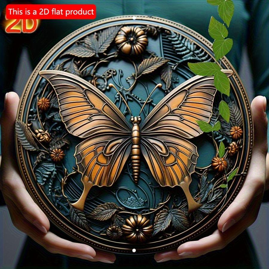 2d Flat 20*20cm, Charming Butterfly Wall Art Round Wooden Sign, Perfect for Home, Kitchen, Garden, Bedroom Decor