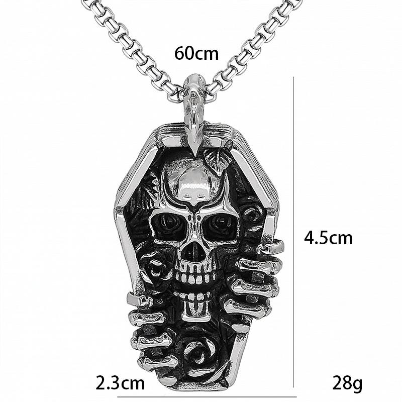 Collar Punk Vintage de Calavera Colgante de Ataúd Personalizado Collar de Acero Inoxidable
