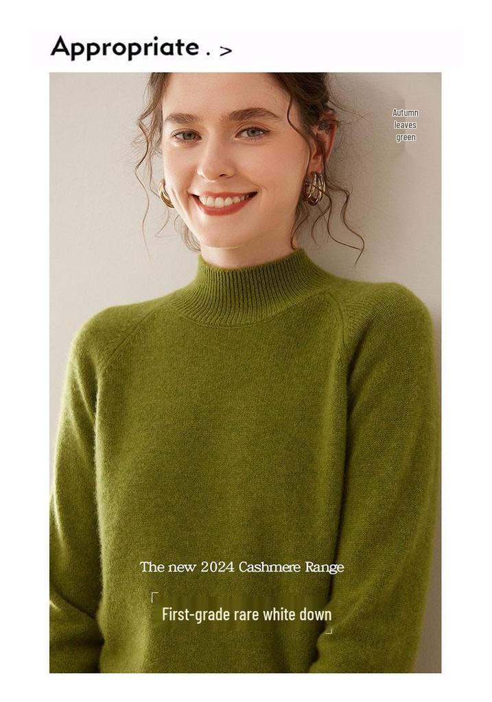 Women's Slimming Knit Cashmere Sweater - Solid Color, Half-High Collar, Thickened, Seven-Needle, Autumn/Winter