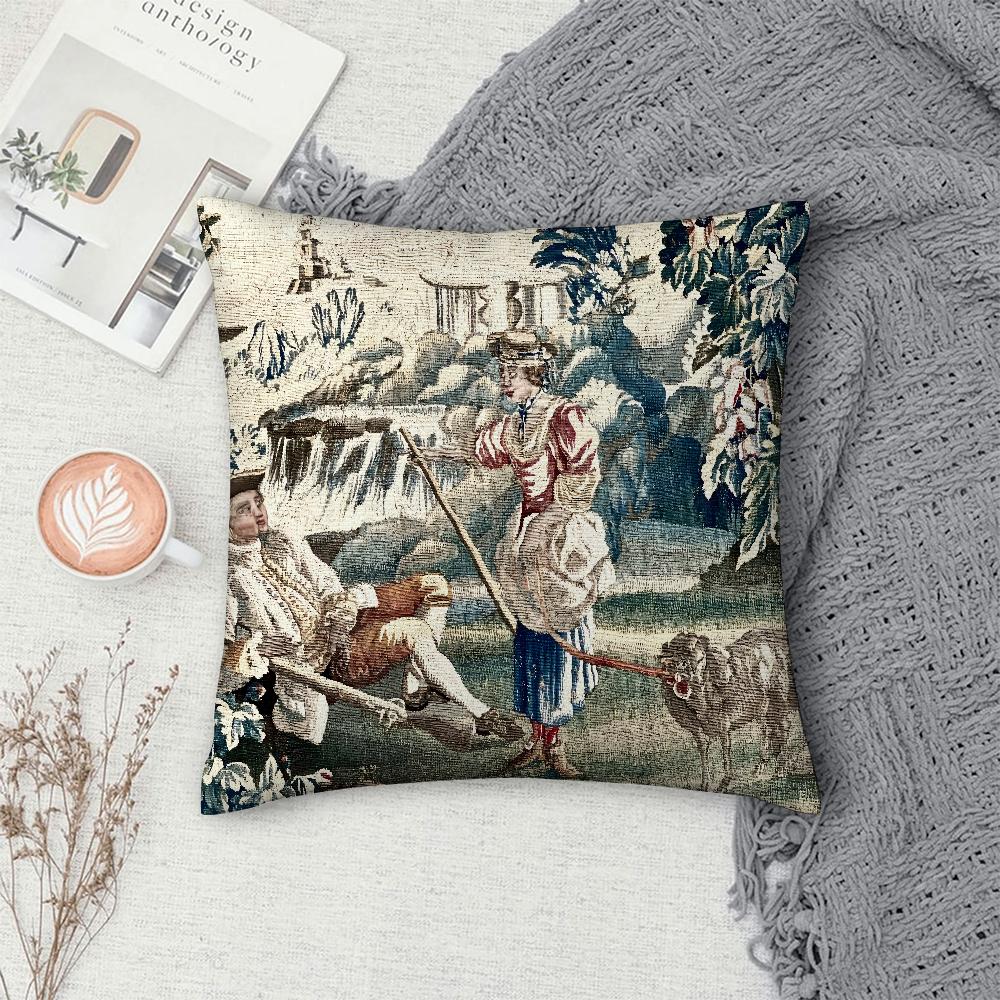 Aubusson Tapestry French Pillow Case Sofa Decorative Home Double-Sided Print Plush Square Throw Pillow Covers Cushion Decor