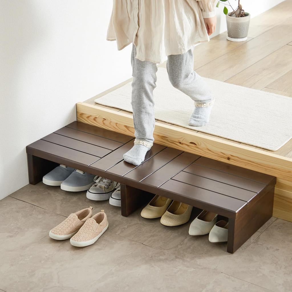 Wooden Entrance Step Natural Width Height 8cm [Belle Maison] Stool, Wood, Brown, 90cm,
