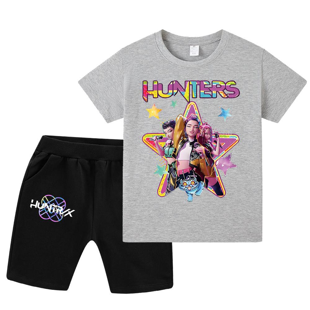 WA1197 Kids Boys Girls Kpop Rumi Zoey Mira Print Short Sleeves T-shirt Shorts Pants Sets