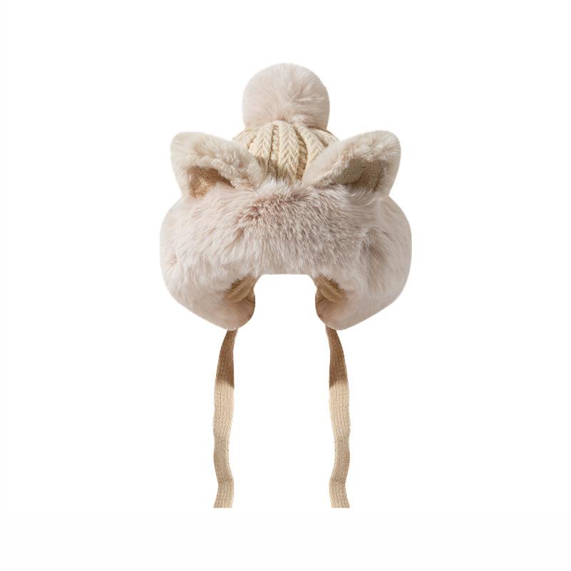 Autumn and winter warm fox ears plush hat female bear cute plush pullover hat wool knitted hat