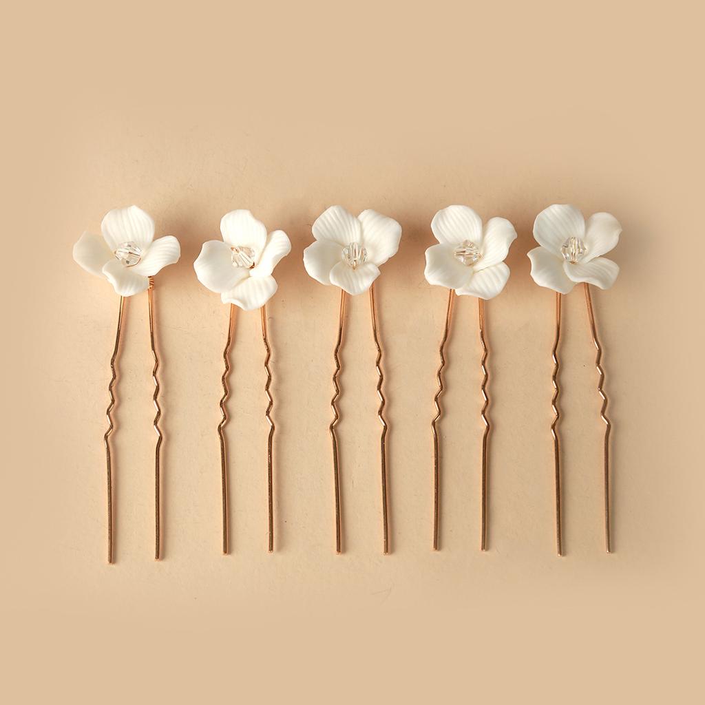 Fashion Ceramic Flower Bride Hair Pins for Women Bridal Wedding Tiara Head Ornaments Headdress Hair Pin Hair Accessories Jewelry