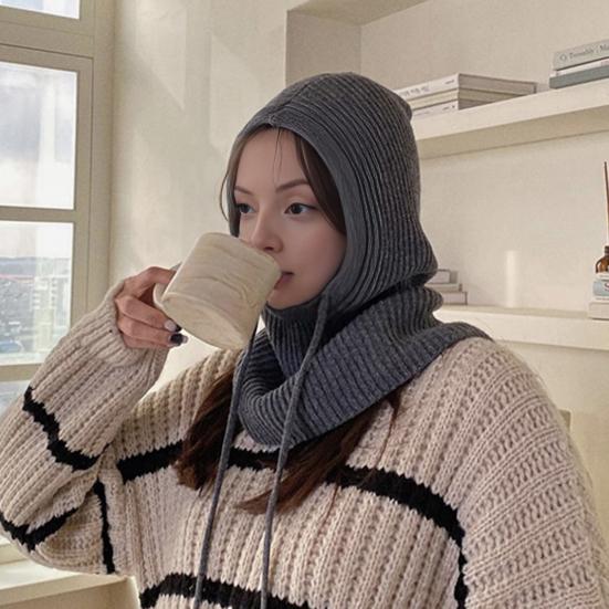 Scarf Hat Solid Color Adjustable Straps Winter Knitted Hat Head Neck Ear Protection Cold Weather Accessories