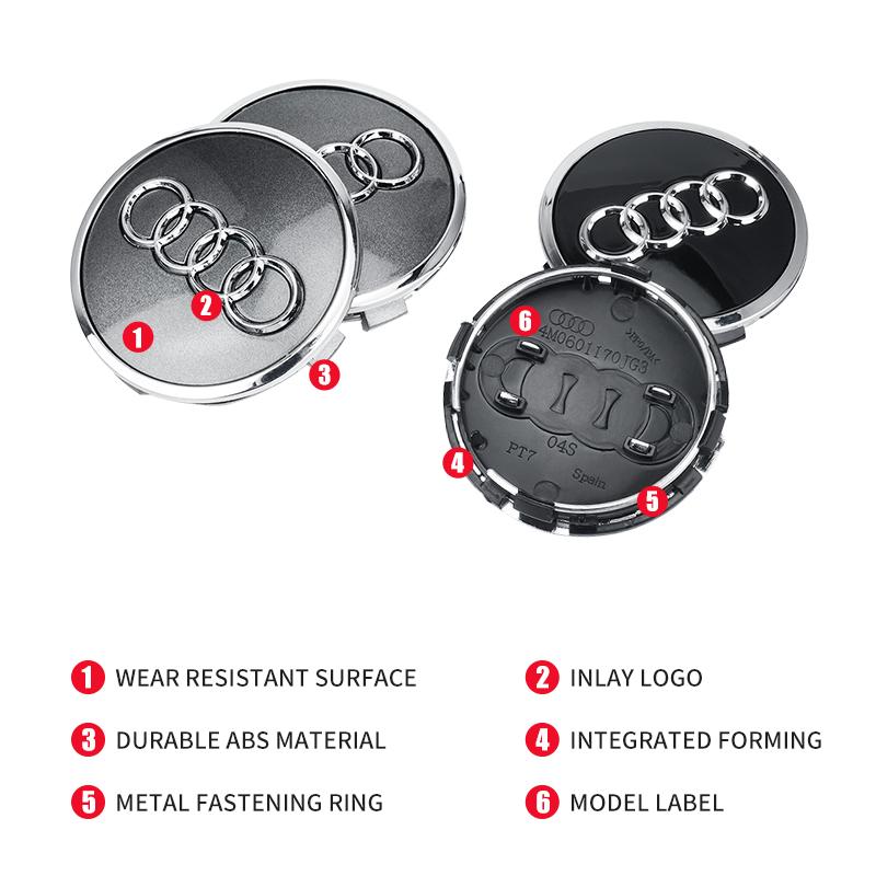 4PCS 60/61/68/69/mm Car Wheel Center Hub Caps Hubcap Tire Rim Covers Replacement For Audi A1 A3 8P A4 B5 B6 B7 B8 A5 A6 C5 C6