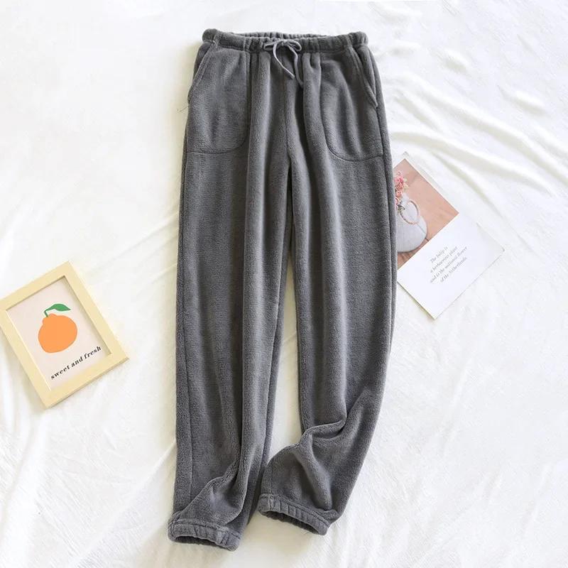 Couple Flannel Plush Thickened Pajamas Long Trouser Women's Home Pants Coral Velvet Trousers for Autumn and Winter Warm Pants