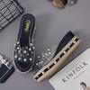 Elegant Women Pearl High-heeled Slippers With Grass Thick-soled Outdoor Sandals