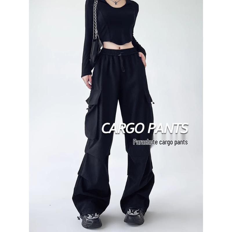 Women’s High Waist Wide Leg Windproof Cargo Pants - Black, Spring/Summer 2025 Collection