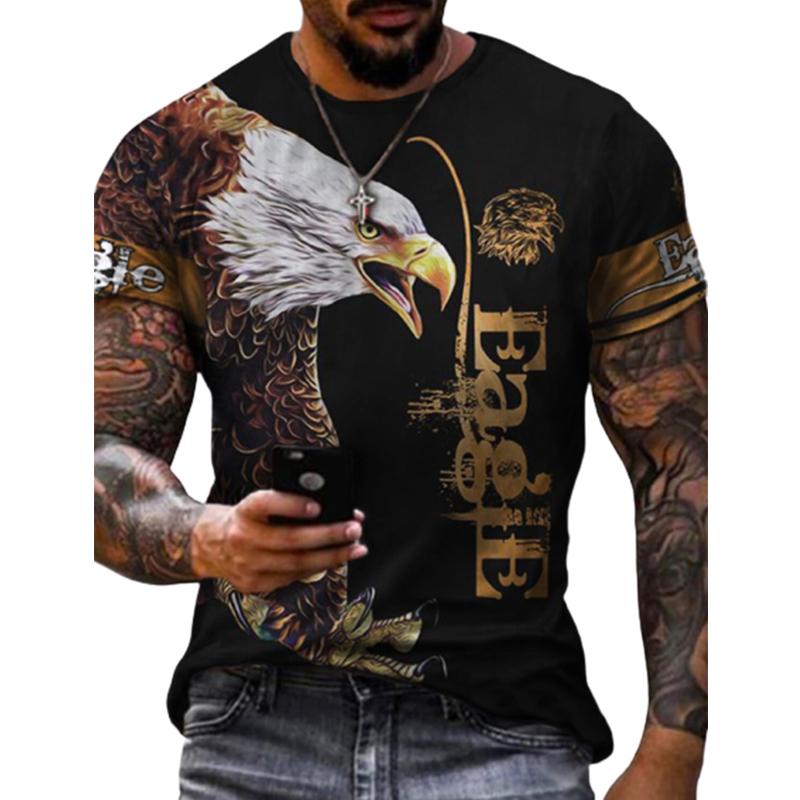 New Summer Men's Fashion T-shirt Personality Eagle Letters Printed Men's T-shirt Top