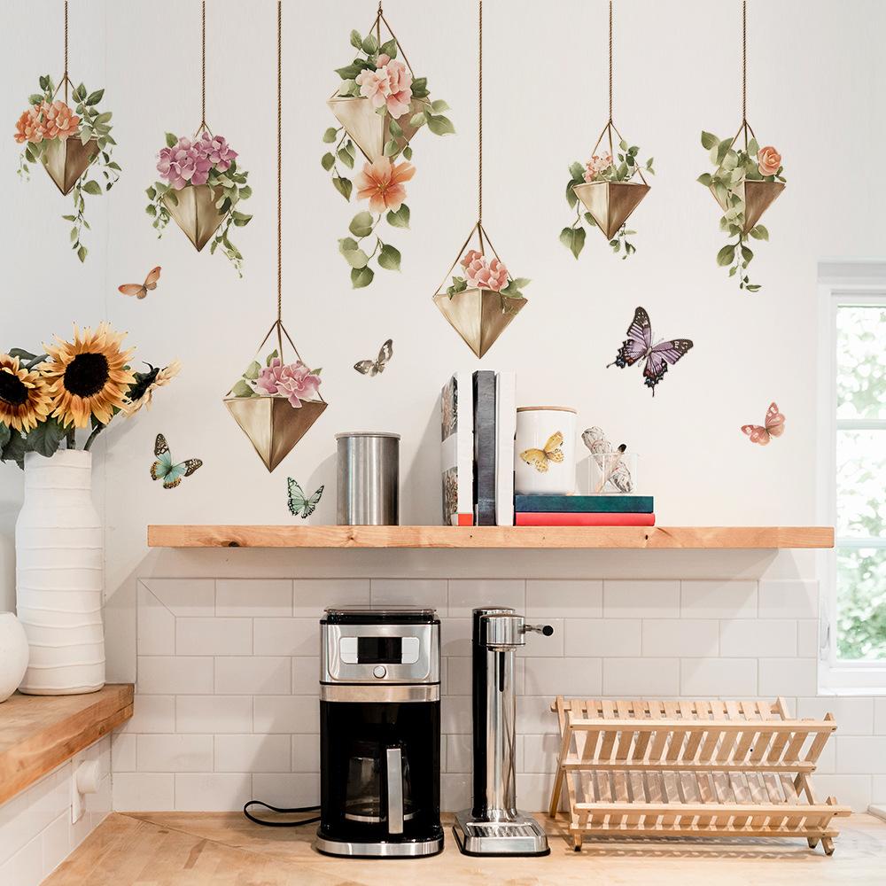 Floral Butterfly Hanging Decor Wall Sticker Self-Adhesive Removable for Bedroom Living Room Home Decor