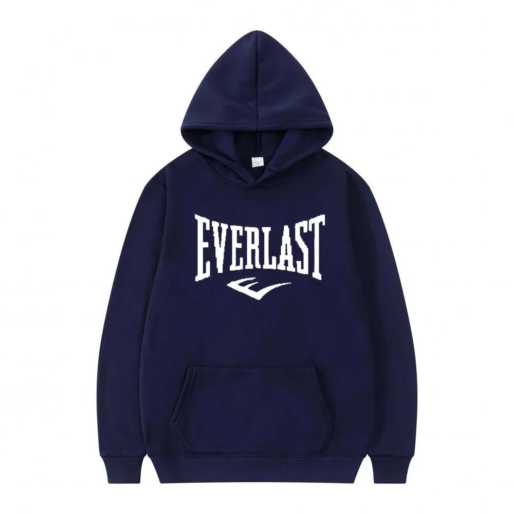 New men's casual, sporty and comfortable hooded sweatshirt with letter-printed EVERLAST jogging street casual pullover