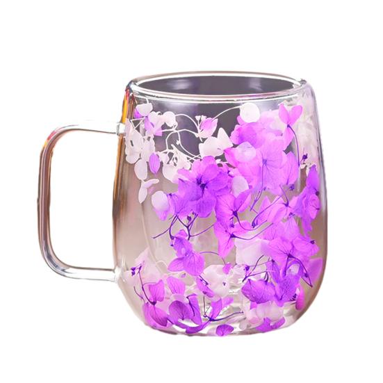 Double Wall Glass Inside Resistant Tea Latte Insulated Heat Mug with Floral Mug 250ml Cute