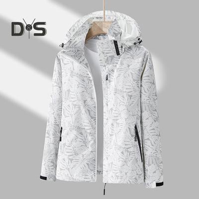 Giacca da donna con collo alto, cappuccio staccabile, manica lunga, cappotto casual con tasche, stampa foglie d'acero, patta con cerniera, capospalla