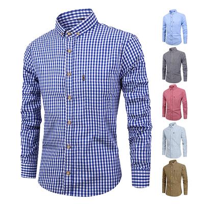 Spring and Autumn Men's Vintage Casual Long Sleeve Plaid Shirt