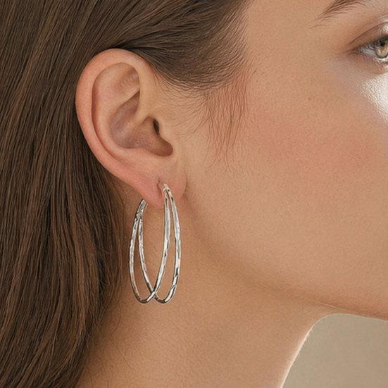1 Par de Brincos Argola Círculo Duplo para Mulheres, Brincos Argola Grandes Finos de Camada Dupla, Joia de Brinco Geométrico Redondo