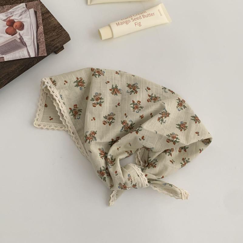 Spring and summer cotton and linen floral 58 lace small square scarf headscarf women's literary small silk scarf decorative scarf headband scarf