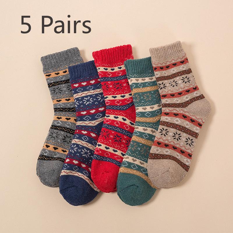 5 Pairs of Female Autumn and Winter Thick Ethnic Style Thick Line Rabbit Wool Stockings