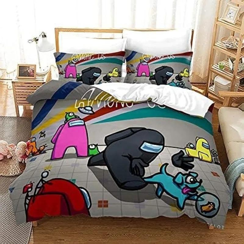 3D Print Cartoon Space Astronaut Duvet Cover Set, Teen Boys Gaming Theme Bedding, Soft Polyester Bed Linen with 1/2 Pillowcases