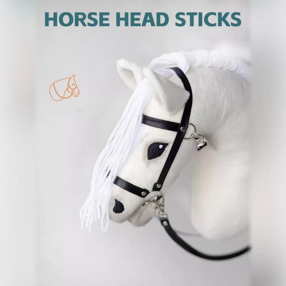 Realistic Plush Hobby Horse Soft Plush Hobby Horse Riding Stick Plush Horse Head  Performance Prop