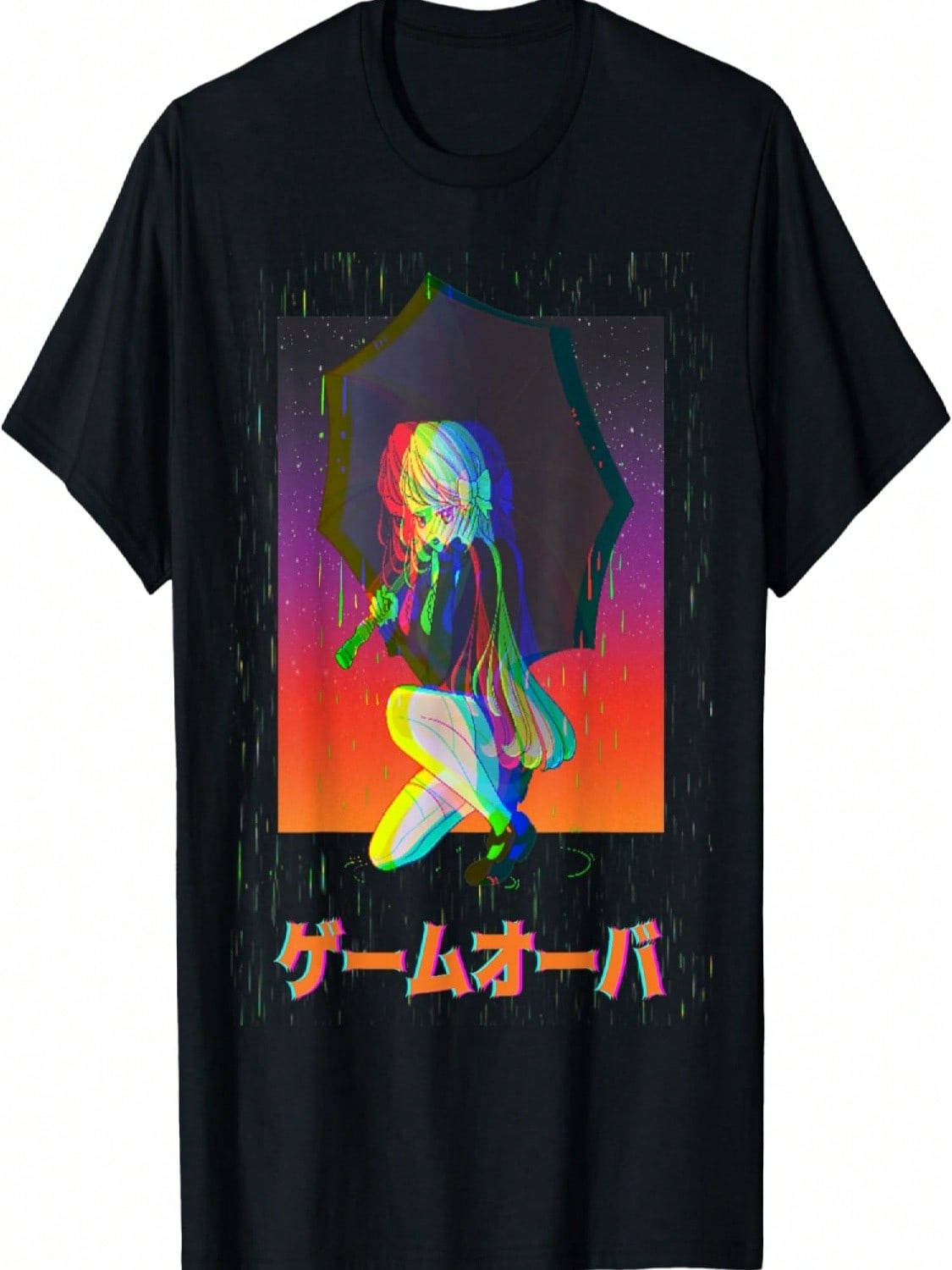 Sad Anime Girl Game Over Glitch Japanese Vaporwave T-Shirt S