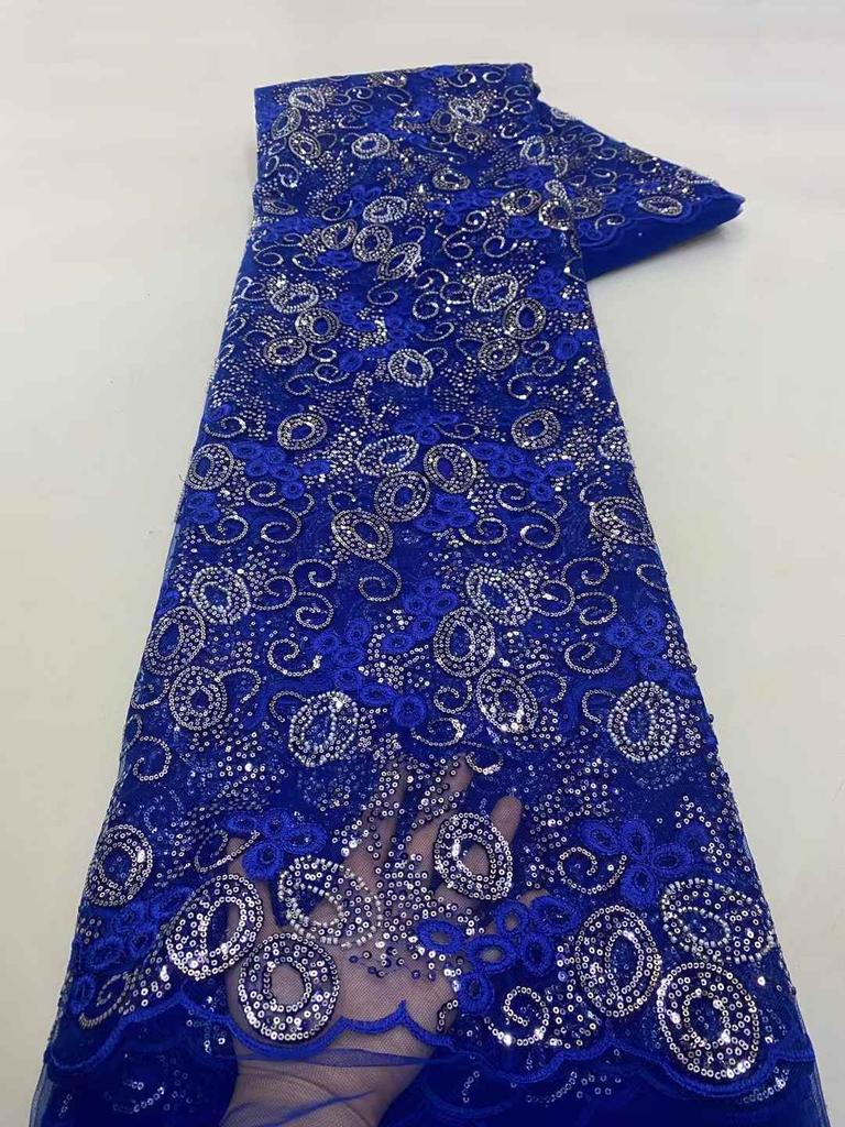 Blue African Tulle Lace Fabric 2025 French Net Sequins Fabric Sewing Embroidery With Groom Lace Tulle Mesh Nigeria Party Dress