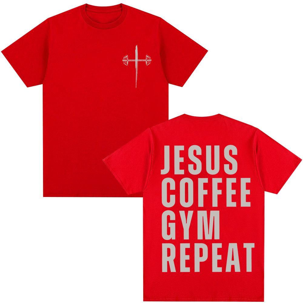 Jesus Coffee Gym Repeat Christian Graphic T Shirts Men Women Fashion Vintage Gothic T-shirt Oversized Cotton Tees