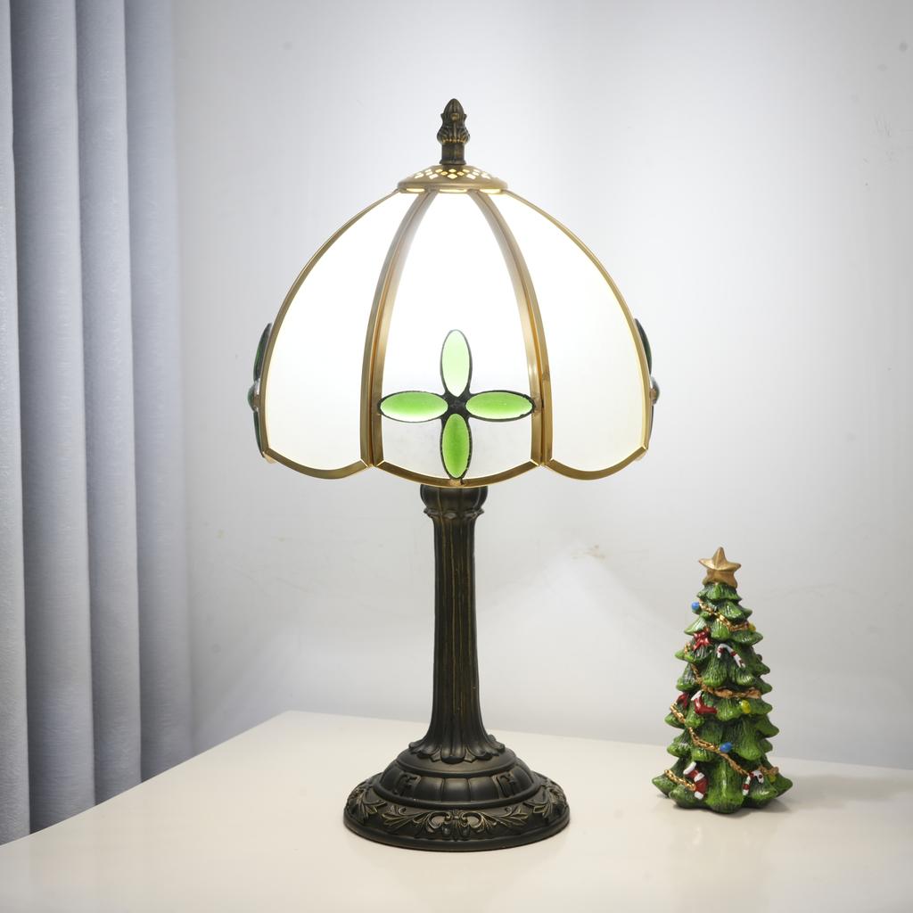 Modern Glass Shade Lamp with Bronzed Base 8-Inch Home Decor Desk Lamp with Four-leaf Clover Design for Indoor Lighting