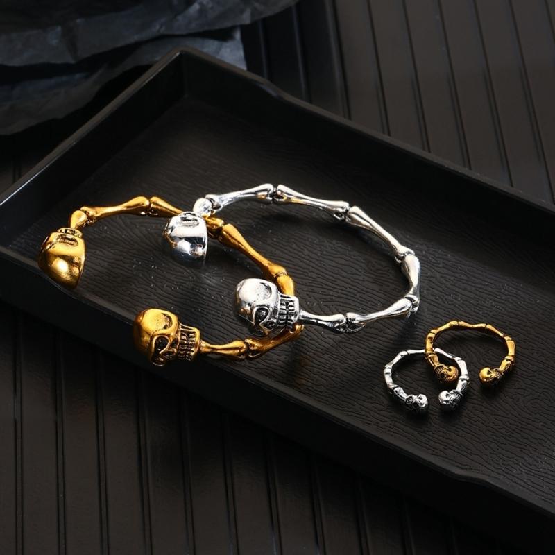Fashionable Skull Bracelet Ring Earrings Handmade Jewellery Set Unisex Jewelry Fashion Accessories for Women and Men