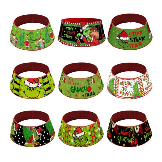 Christmas Tree Collar 22 Inch Green Elf Xmas Tree Base Stand Cover Fabric Tree Ring for Farmhouse Holiday Party Decor
