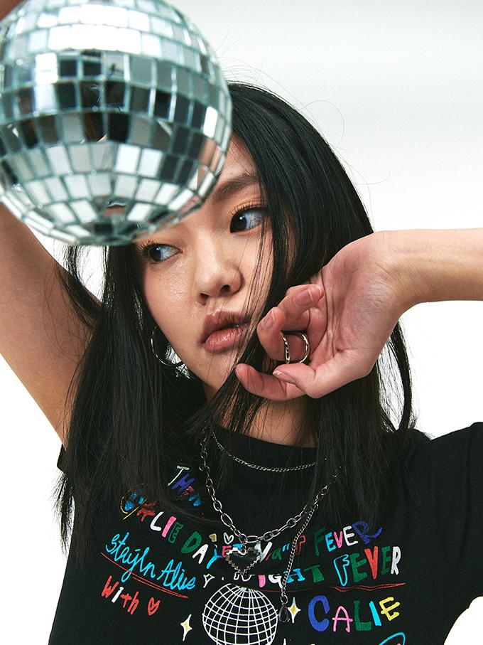 ASIF CALIE Discoball Crop Tshirt Black