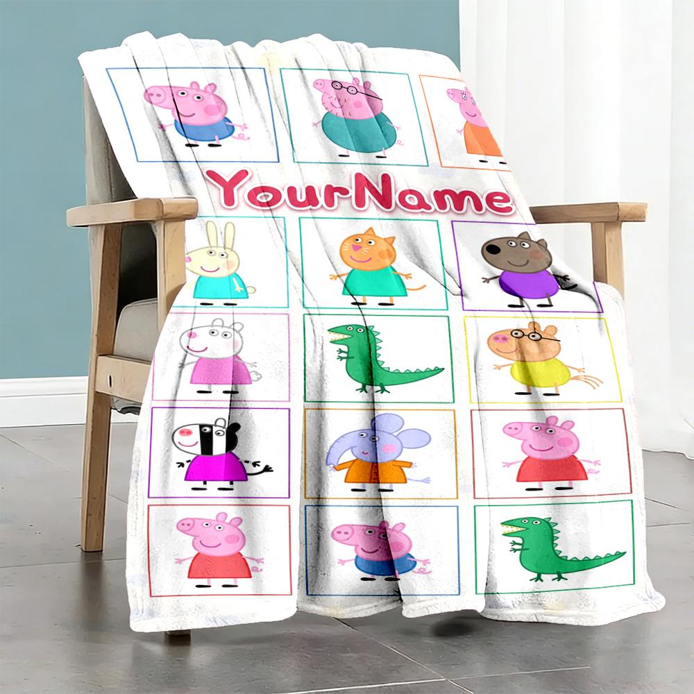 Peppa Pig Customize Text Blanket Lightweight Personalized Blanket Comfortable Versatile for Livingroom Seaside Bed Chair Four Seasons Multipurpose