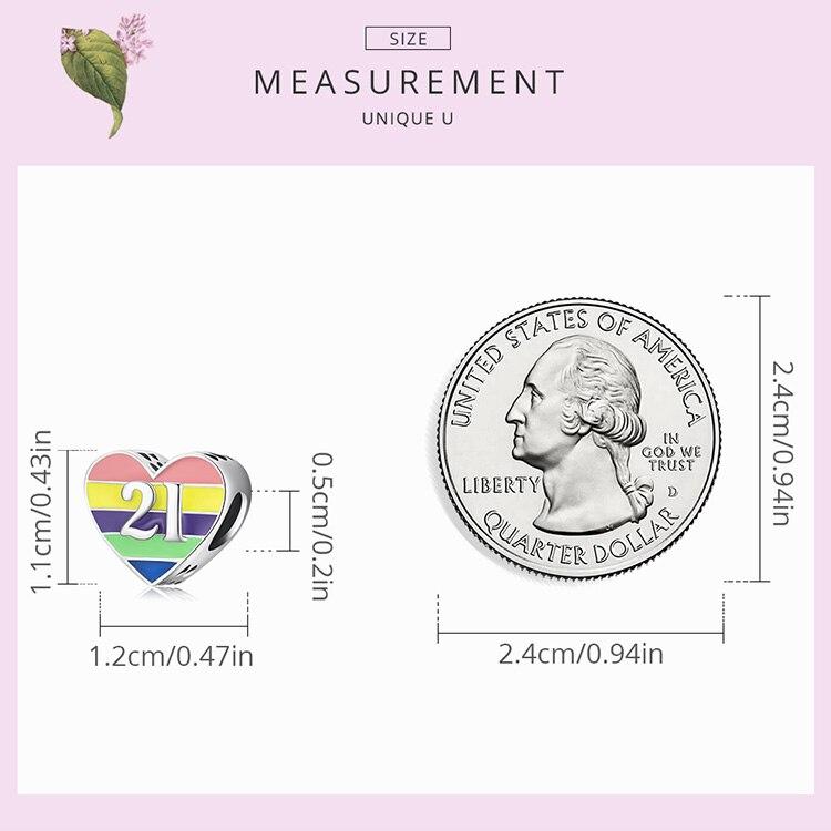 WOSTU 925 Sterling Silver Charm Rainbow Love Lettering 21 Bead Pendant Fit Original Bracelet Necklace For Women Jewelry