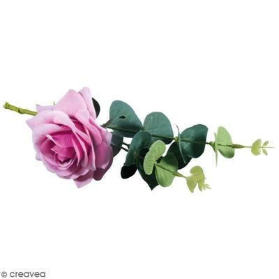 Flower - - Purple Rose - 28 Cm - Realistic - Eucalyptus