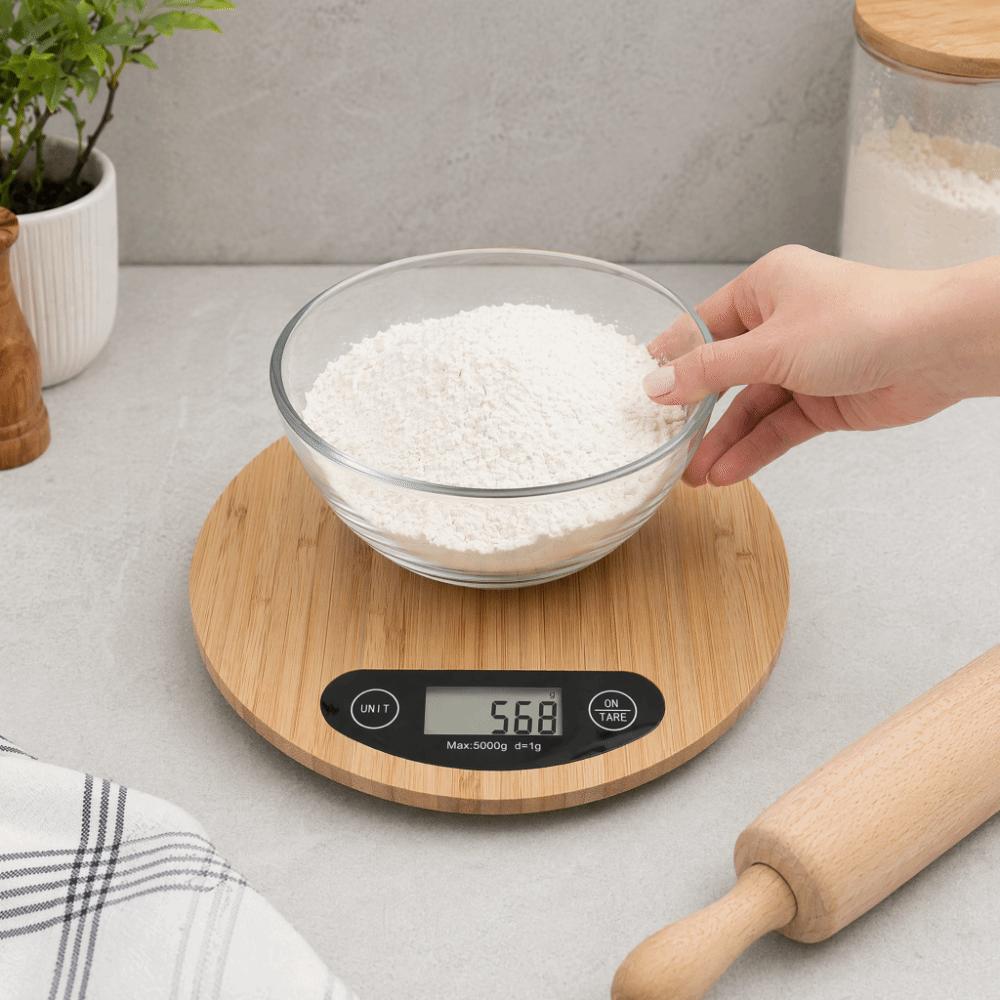 Round Electric Kitchen Scale Wood ABS Kitchen Scale Digital Kitchen Scale Cooking Baking Meal Prep
