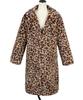 Damen Wintermode Lässiger Revers Leopardenmuster Plüsch Langer Mantel