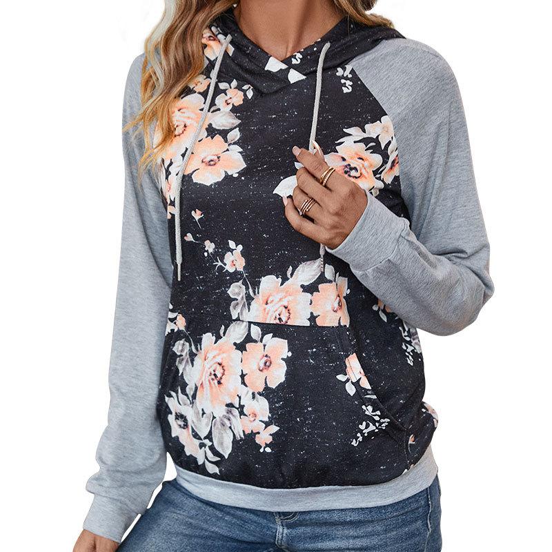 Casual comfort and versatility Spring and Autumn Women's Long Sleeve Patchwork Hooded Sweatshirt
