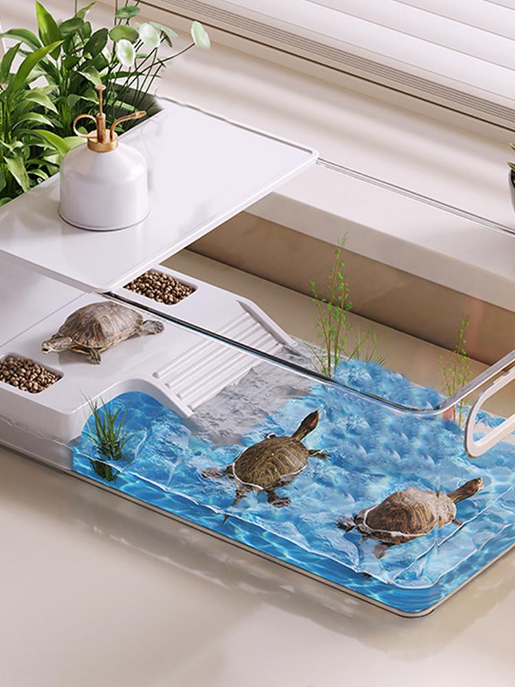 Turtle and fish tank Clear Area Habitat with Basking Stage for Crayfish Crabs Gecko Amphibians Fishes Small Pets Enclosure