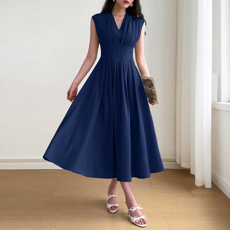 

ZANZEA Женское повседневное летнее платье без рукавов с V-образным вырезом 5XL синий