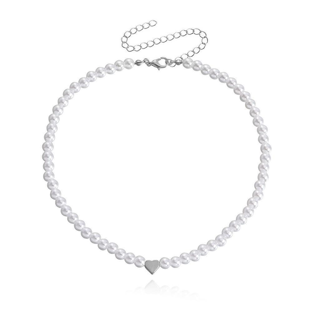 Fashion Light Luxury Baroque Pearl Love Neck Chain Necklace Women, Wind Beaded Necklace