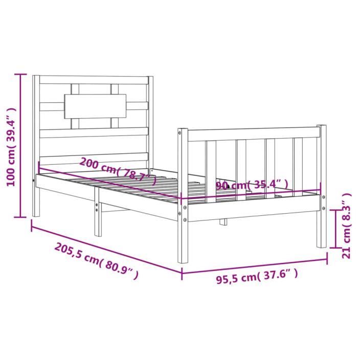 VidaXL Bed Frame with Headboard White 90x200 Cm Solid Wood 3192542