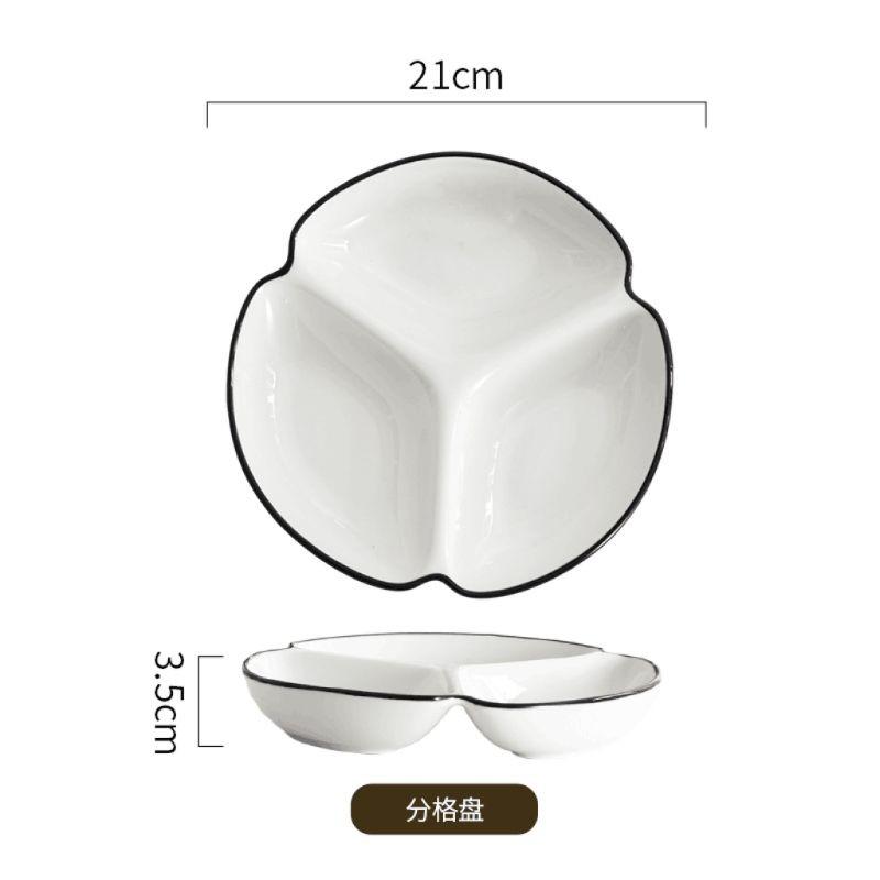 One Person Vegetable Plate Home Ceramic Cartoon Children's Divided Plate Three Panel Breakfast Plate with Separate Dishes