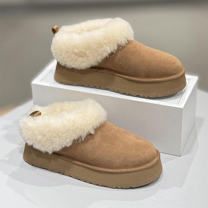 Designer-Schneestiefel mit dicker Sohle und erhöhtem Schaft, integriertem Lammfell-Wolle, für Damen im Winter 2024, Neue warme und flauschige Kurzstiefel
