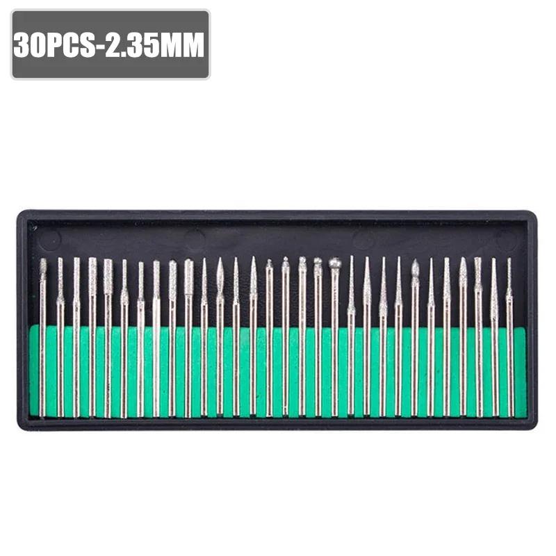 

30pcs 2.35/3mm Diamond Grinding Head Shank Fits Dremel Rotary Tools with Case Diamond Grinding Polishing Burr Set