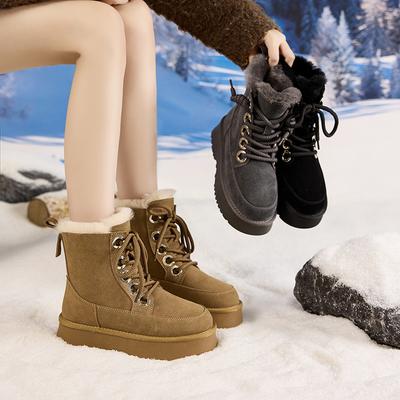 Leder Mode Schneestiefel Winter neu Samt verdickt thermisch Damenstiefel mittelhohe Stiefel große Baumwollstiefel Martin Stiefel