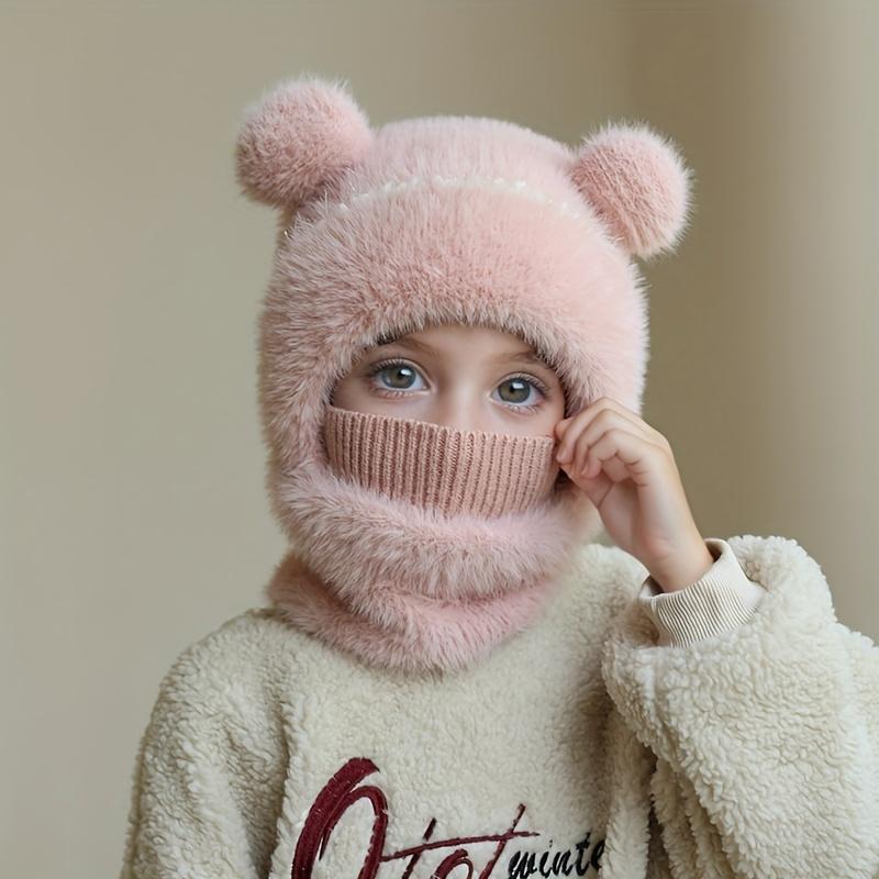 2025 Youngsters's Hat with Scarf and Mask Integrated, Winter Warm Ear Protection Anti-Freeze Plush Beanie, Cute Pullover Hat Fits Ages 3-8 Years Old