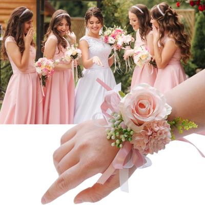 Wrist Flower Non-Fading Multi-color Decorate Elegant Bride Groom Fake Wrist Corsage for Party