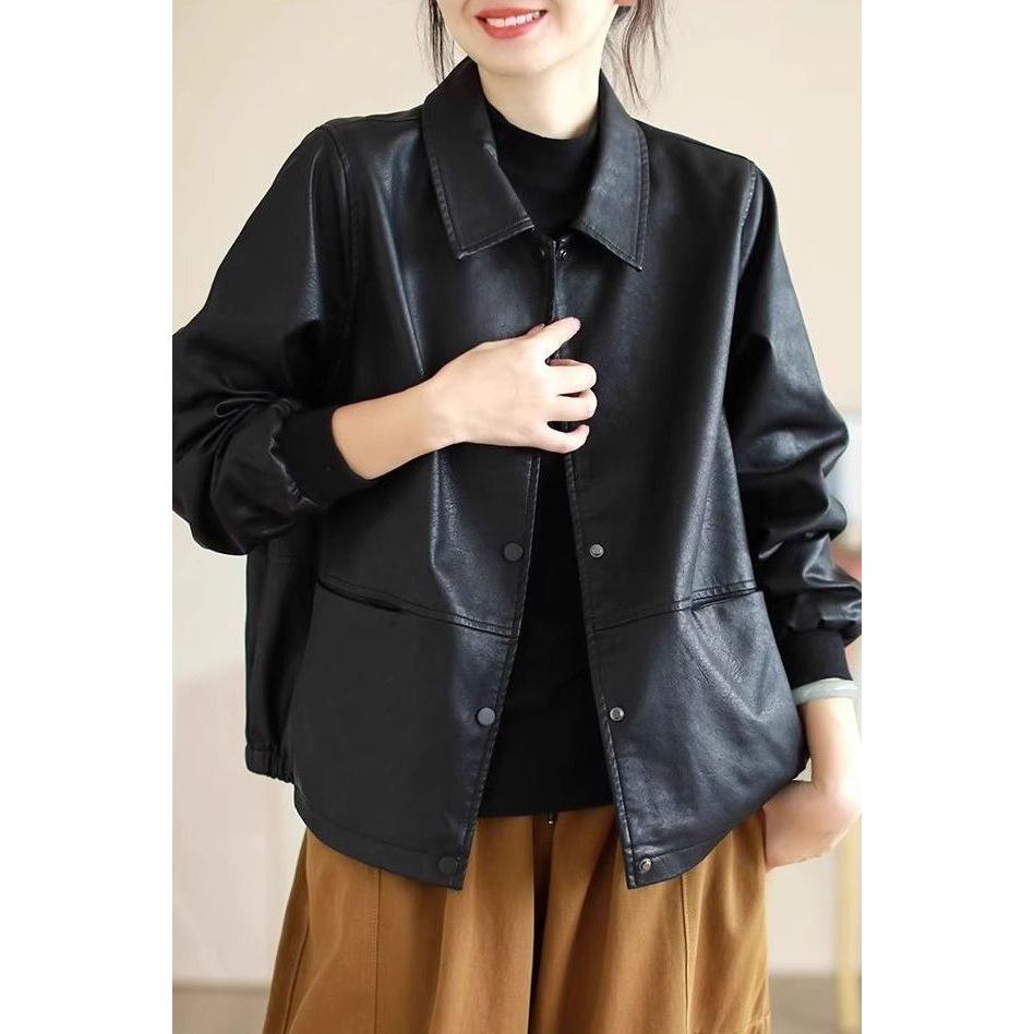 Fashionable PU Leather Jacket for Women - Casual Loose Fit for Spring & Autumn 2025